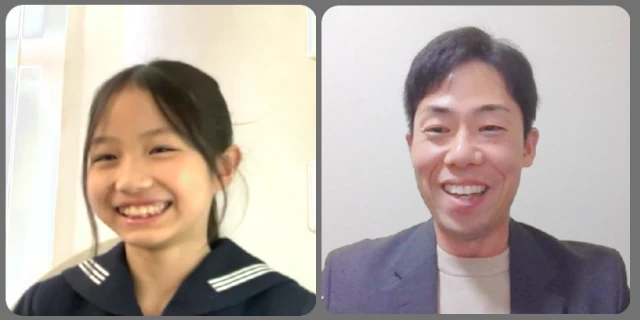 英検準1級に合格した小学5年生が担当講師とのインタビューに答える様子